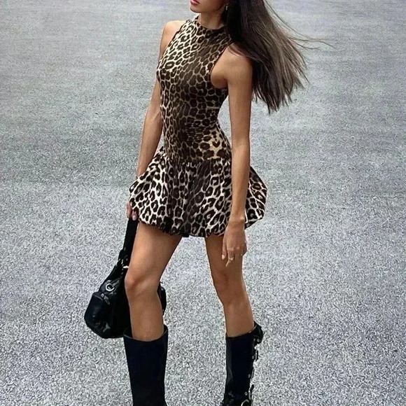 Multicolor Sexy Women's Summer Leopard Print Backless Bud Dress - Picture 5 of 6